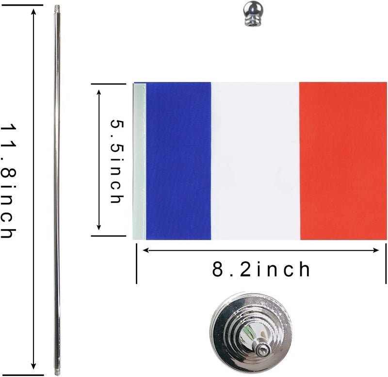 WXTWK 2 Pack France Flag French Desk Flag Small Mini French Table Flags With Stand Base,Home Office Festival Events Celebration Decorations - Image 2